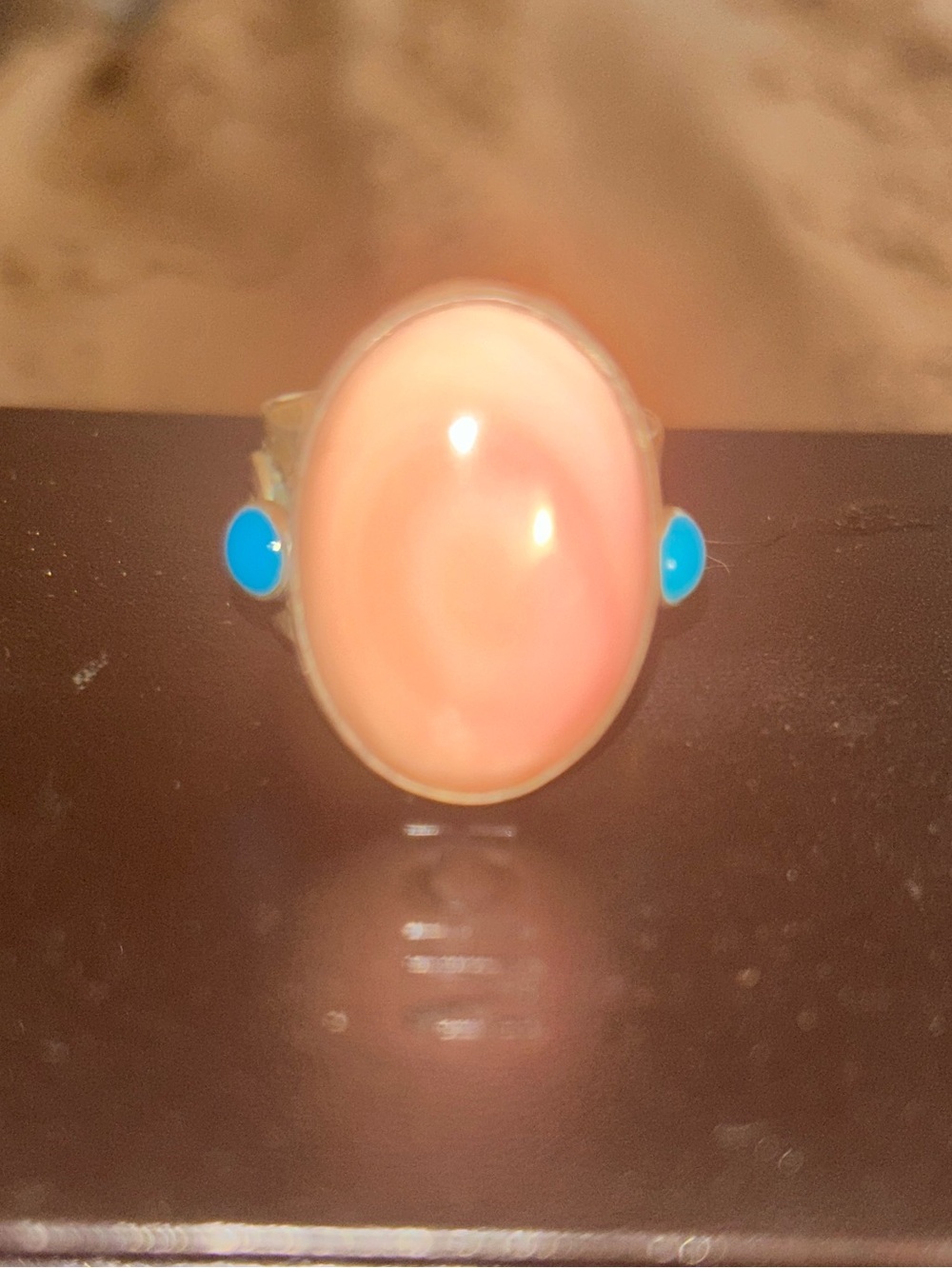 Pink conch sterling silver ring